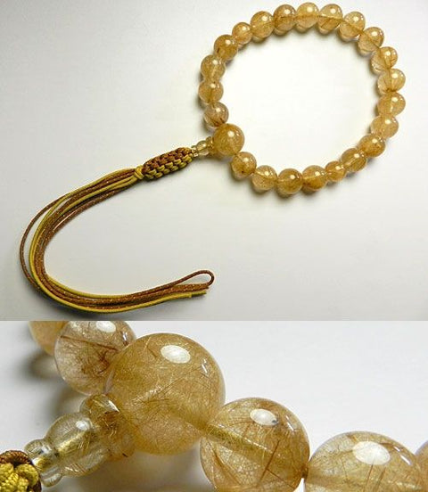 Men's prayer beads, rutilated quartz, 18 beads