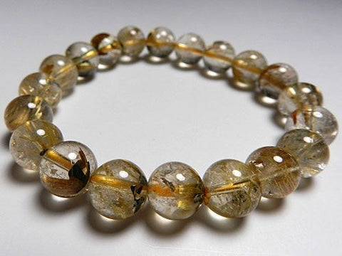 Rutile Quartz (Gold Wire) Bracelet, 10mm Beads, Straight, with Tourmaline, Limited to 1 Piece