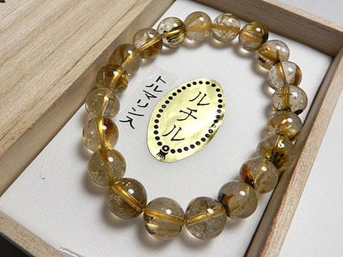 Rutile Quartz (Gold Wire) Bracelet, 10mm Beads, Straight, with Tourmaline, Limited to 1 Piece
