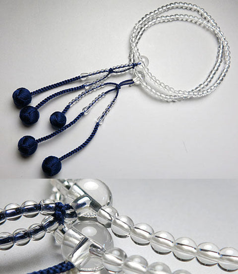 Women's Prayer Beads, Crystal, Nichiren Sect, Hokke Style, Purple and Blue Tassel
