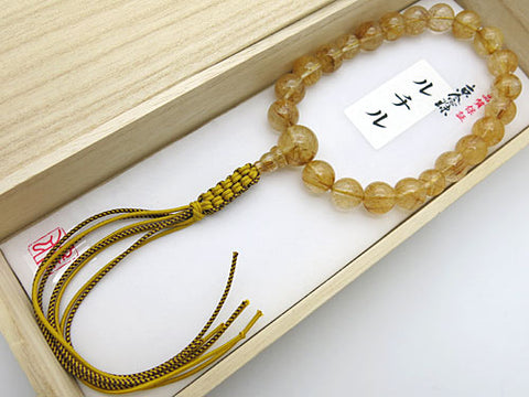 Men's prayer beads, rutilated quartz, 20 beads
