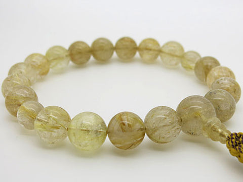 Men's prayer beads, rutilated quartz, 18 beads