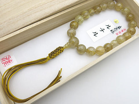Men's prayer beads, rutilated quartz, 18 beads
