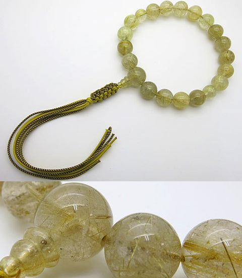 Men's prayer beads, rutilated quartz, 18 beads