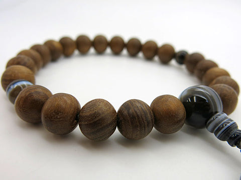 Men's Prayer Beads, Enju, 22 Beads, Black Striped Agate Finish