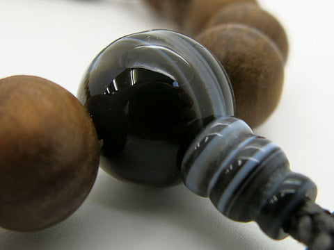 Men's Prayer Beads, Enju, 22 Beads, Black Striped Agate Finish