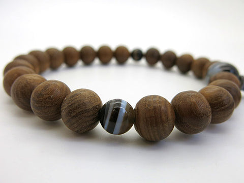 Men's Prayer Beads, Enju, 22 Beads, Black Striped Agate Finish