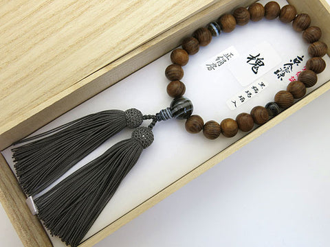 Men's Prayer Beads, Enju, 22 Beads, Black Striped Agate Finish