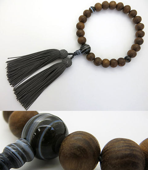 Men's Prayer Beads, Enju, 22 Beads, Black Striped Agate Finish