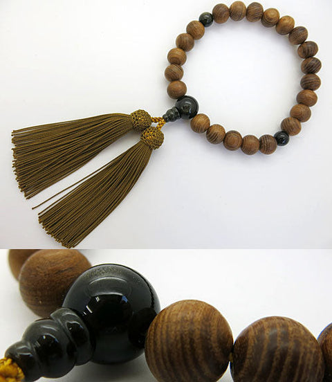 Men's Prayer Beads, Enju Wood, Golden Sheen Obsidian Finish