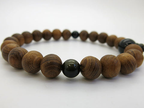 Men's Prayer Beads, Enju Wood, Golden Sheen Obsidian Finish