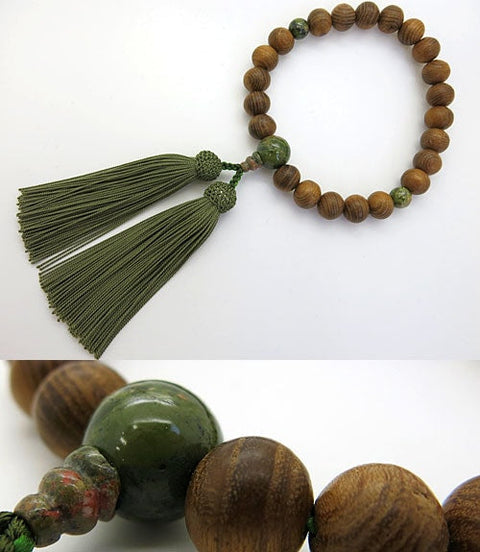 Men's Prayer Beads, Enju Wood, 22 Beads, Epidote Finish