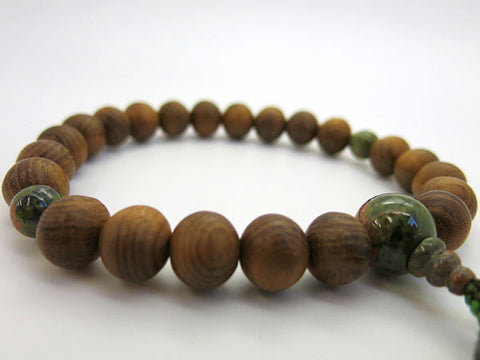 Men's Prayer Beads, Enju Wood, 22 Beads, Epidote Finish