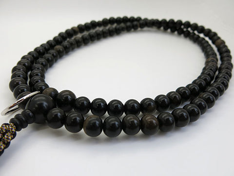 Men's Prayer Beads, Black Persimmon Wood, Soto Zen Sect, Shaku-Roku Length, Matching Set