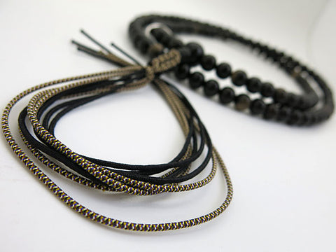 Men's Prayer Beads, Black Persimmon Wood, Soto Zen Sect, Shaku-Roku Length, Matching Set