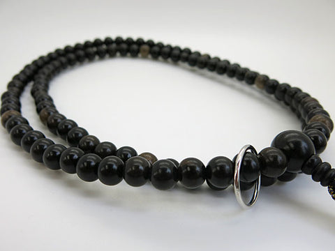 Men's Prayer Beads, Black Persimmon Wood, Soto Zen Sect, Shaku-Roku Length, Matching Set