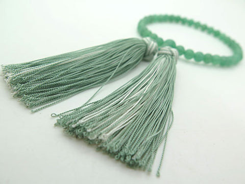 Women's Indian Jade Prayer Beads, 8mm Bead, Wrapped Tassel