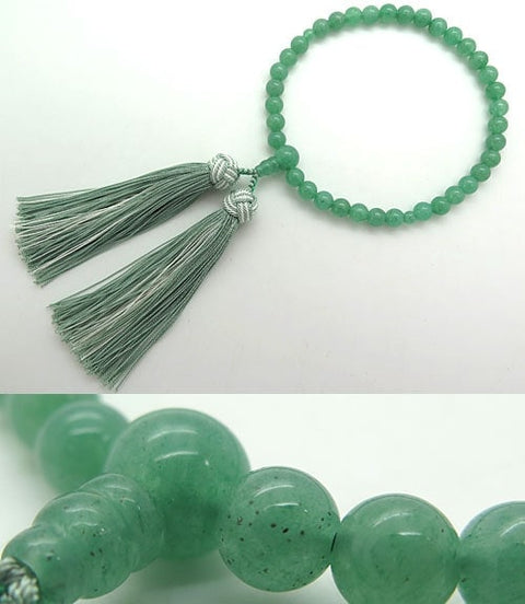 Women's Indian Jade Prayer Beads, 8mm Bead, Wrapped Tassel