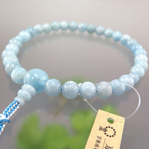 Women's Prayer Beads, Aquamarine, 8mm Bead, Bodhisattva Tassel, Limited Edition (3 Pieces)