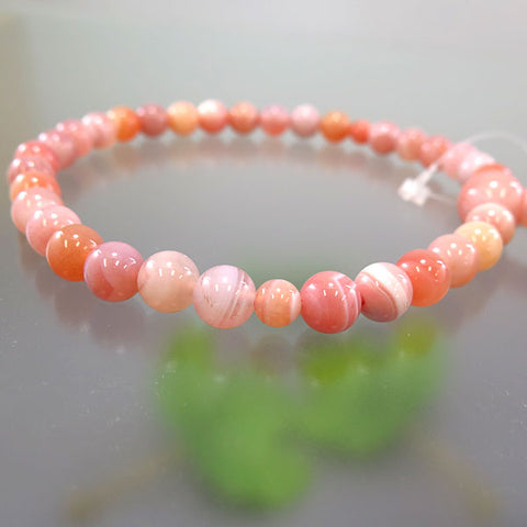 Women's Peach Striped Agate Prayer Beads, 8mm Bead, New Coral Tassel