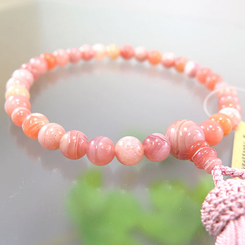 Women's Peach Striped Agate Prayer Beads, 8mm Bead, Ash-Pink Tassel