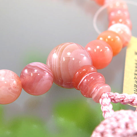Women's Peach Striped Agate Prayer Beads, 8mm Bead, Ash-Pink Tassel