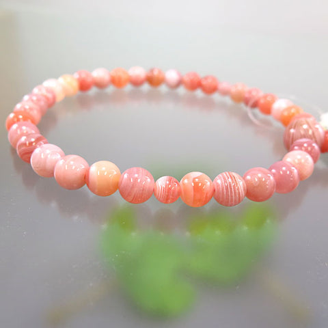 Women's Peach Striped Agate Prayer Beads, 8mm Bead, Ash-Pink Tassel