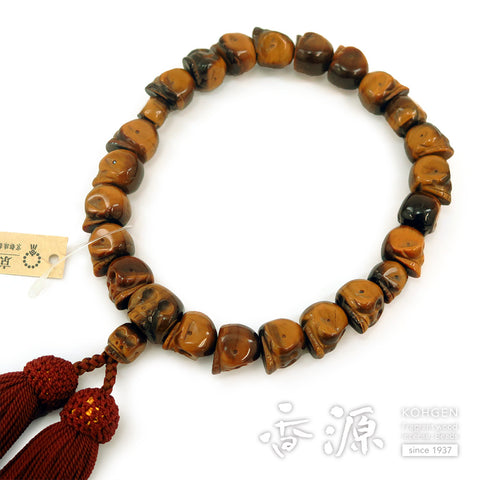 Men's prayer beads, skeleton skull carving, tiger's eye stone