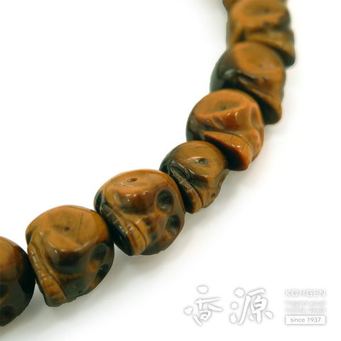 Men's prayer beads, skeleton skull carving, tiger's eye stone