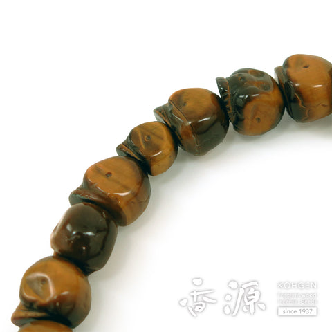 Men's prayer beads, skeleton skull carving, tiger's eye stone