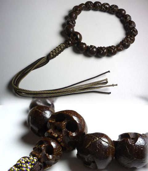 Men's Prayer Beads, Star Bodhi Seed, Skull Carving, 18 Beads