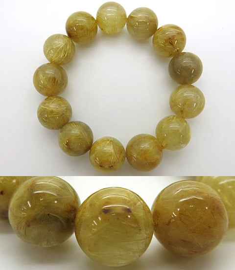 Premium Rutilated Quartz Bracelet, 17mm Bead, Limited Edition