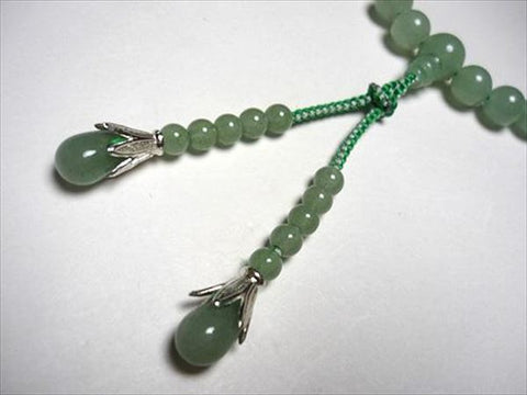 Women's Prayer Beads, Light Aventurine, Uniform Finish, Bosatsu Tassel