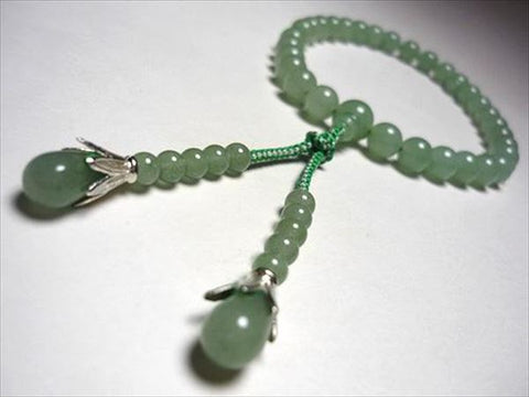 Women's Prayer Beads, Light Aventurine, Uniform Finish, Bosatsu Tassel