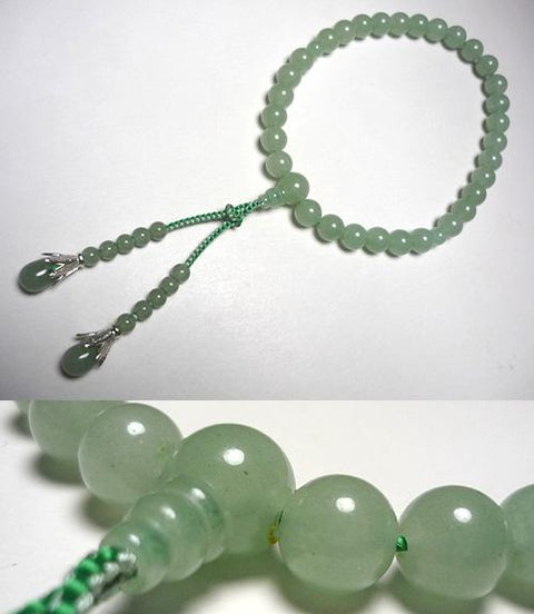 Women's Prayer Beads, Light Aventurine, Uniform Finish, Bosatsu Tassel