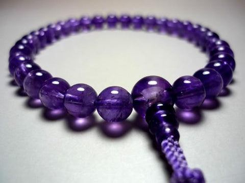 Women's Rose Amethyst Prayer Beads, Uniform Finish, Bosatsu Tassel