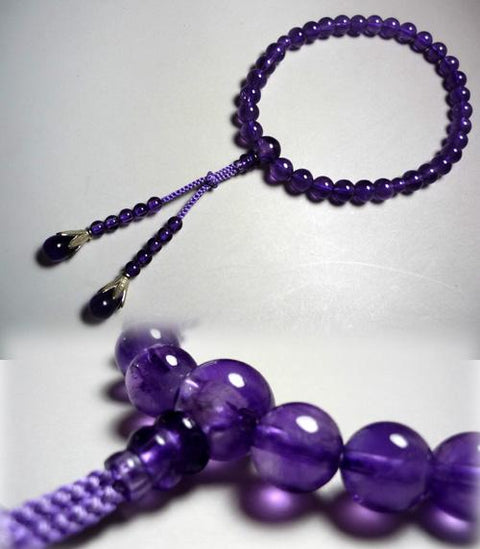 Women's Rose Amethyst Prayer Beads, Uniform Finish, Bosatsu Tassel