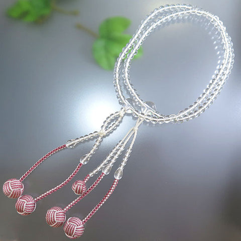 Women's Crystal Prayer Beads, Nichiren Sect, 8-Sun Hokke Style