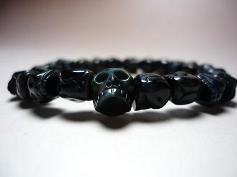Blue Tiger's Eye skull-carved bracelet