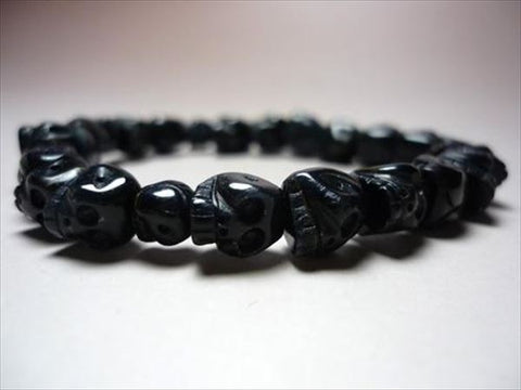 Blue Tiger's Eye skull-carved bracelet