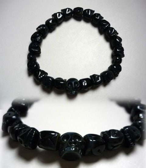 Blue Tiger's Eye skull-carved bracelet