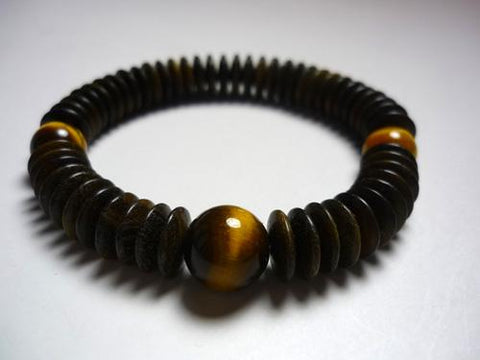 Green sandalwood bracelet with tiger's eye stone