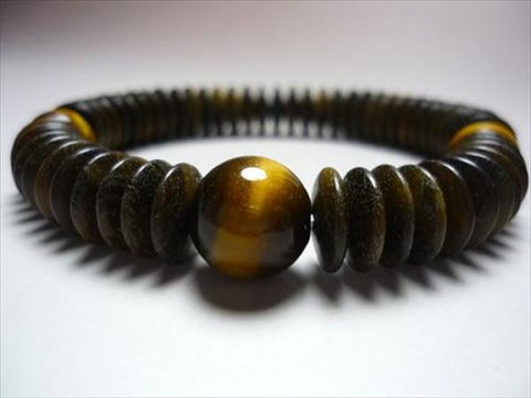 Green sandalwood bracelet with tiger's eye stone