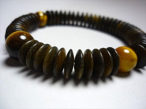 Green sandalwood bracelet with tiger's eye stone