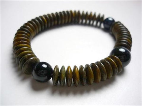 Green sandalwood bracelet with blue tiger's eye (navy tiger's eye)