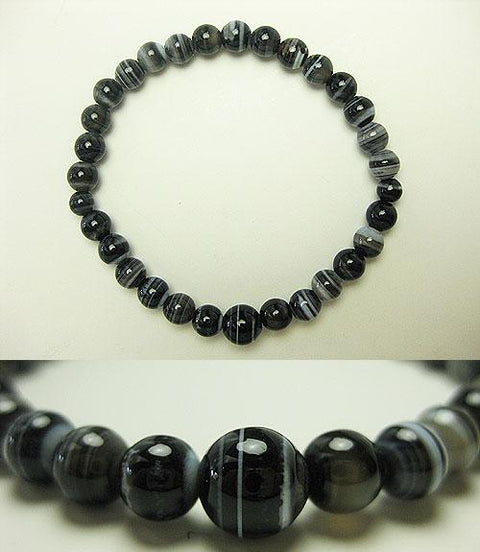 Black Striped Agate 6mm Bead Bracelet 6430750000000 - full view