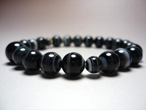 Black Striped Agate 8mm Bead Bracelet 6430780000000 - close-up