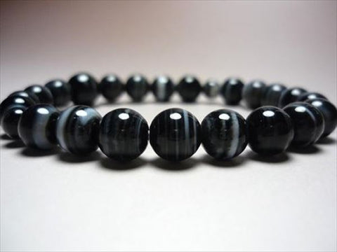Black Striped Agate 8mm Bead Bracelet 6430780000000 - close-up 2