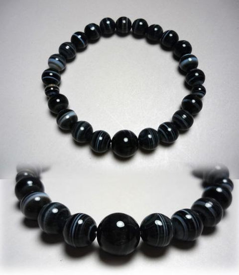 Black Striped Agate 8mm Bead Bracelet 6430780000000 - full view