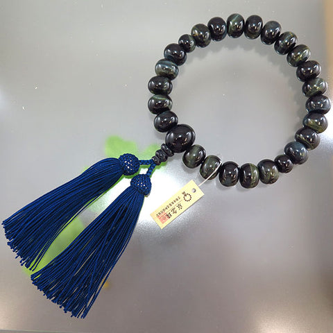 Men's prayer beads, blue tiger's eye stone, 23 flat beads, made to order